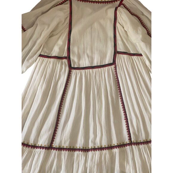 Free People Sweet Escape Embroidered Boho Peasant Folklore Dress White Red XS - Picture 8 of 12